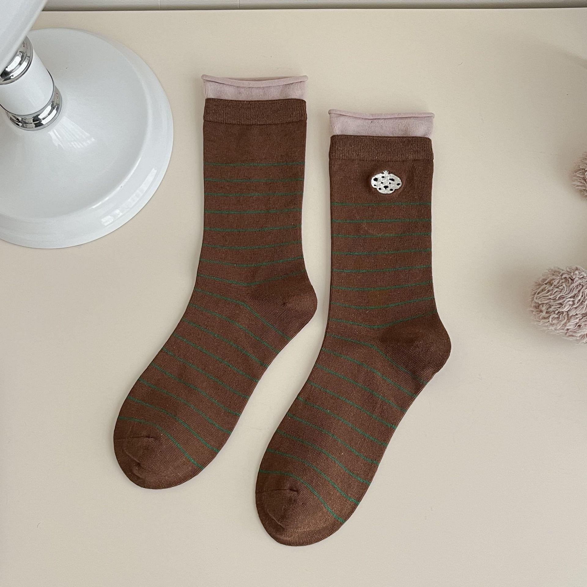 

Spring and Summer Light and Breathable Mid-calf Socks with Double Rounded Cuffs and Pile Design That Won t Come Off. Women s Style Socks. 1 pair кавовий