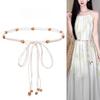 Women's Boho Beaded Waist Belt Handmade Woven String Wood Beads Adjustable Magnetic Suction Buckle Belt for Dresses Casual