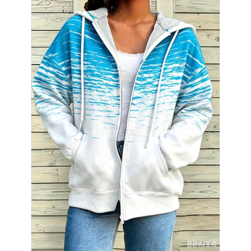 Felpa con cerniera, patchwork, alla moda, larga, casual da donna, stampa floreale, moda primavera ed estate