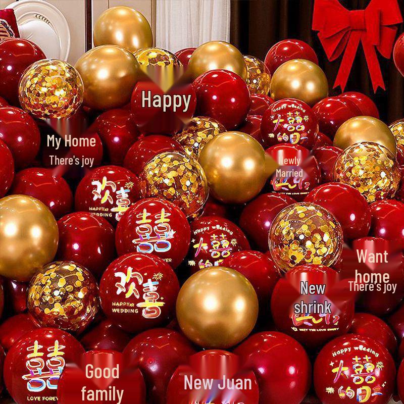 Red Double Layer Explosion-Proof Wedding Balloons Set for Engagement Room Decoration