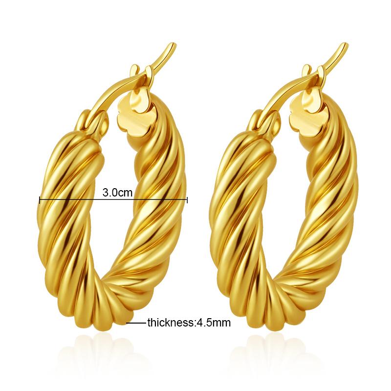 Classic Fashion Round Stainless Steel Twist Hoop Earrings For Women 4.5mm Thick Ear Buckle Gold Copper Color Earrings Zircon