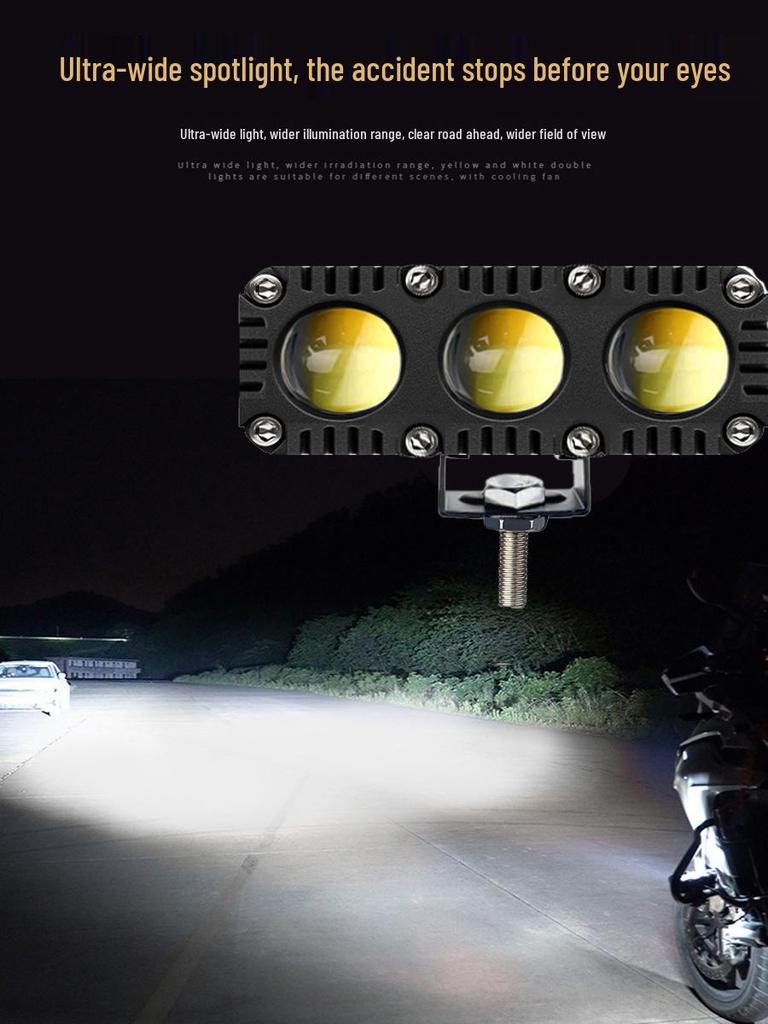 Super Bright LED Motorcycle Spotlights: High/Low Beam, Yellow & White, for Electric Vehicles & Tricycles