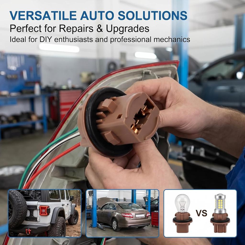 2 PCS Automotive 7443 Brake Light Bulb Holder, Copper Core Wiring Harness Socket, Insulated Female Adapter for T20 Bulb, Universal for Most Cars,
