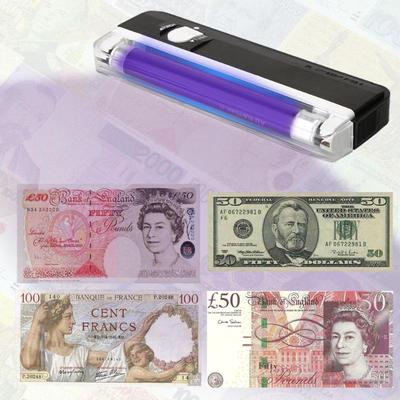 Detector de Dinero LED Portátil Detector de Moneda Lámpara Antorcha Violeta Verificador de Billetes Falsos para Dólar Estadounidense Euro