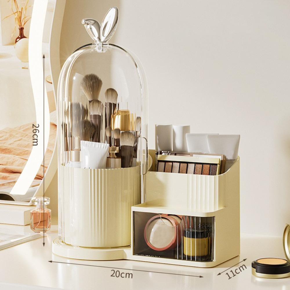 PP Makeup Brushes Storage Box Multi-compartment 360° Rotating Drawer Storage Organizer Large-capacity Dustproof