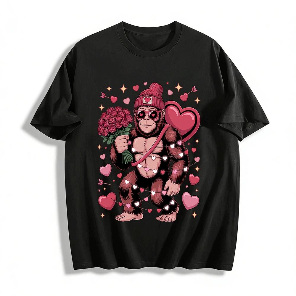 

Valentine s Day Heart Gorilla With Roses Graphic Tee Pure cotton T-shirt XXS