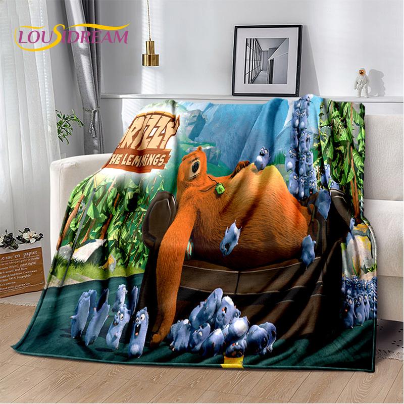 Cartoon 3D Grizzy und die Lemminge Decke, Weiche Überwurfdecke für Zuhause Schlafzimmer Bett Sofa Picknick Reise Büro Abdeckung Decke Kinder