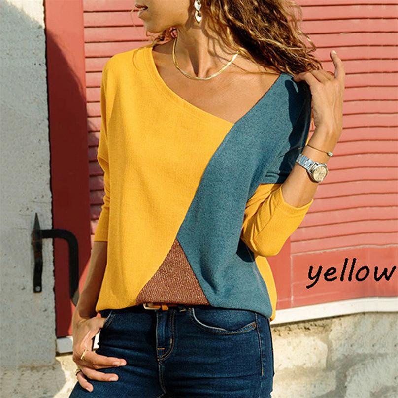 High Quality Women Patchwork Pullover Casual Fashion Collision Top Long Sleeve T-shirt