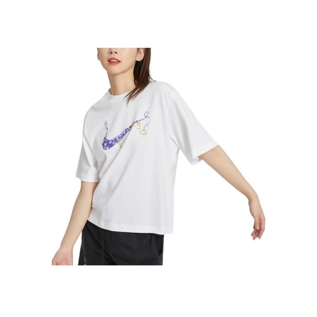 Nike Abstract Hand-Drawn Pattern Printed Loose Round Neck Short Sleeve T-Shirt Women Tops White FD9315-100