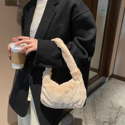 Spring and Summer Korean Fashion Stuffed Tote Bag Furry Bag Women's Shoulder Crossbody Underarm Bag