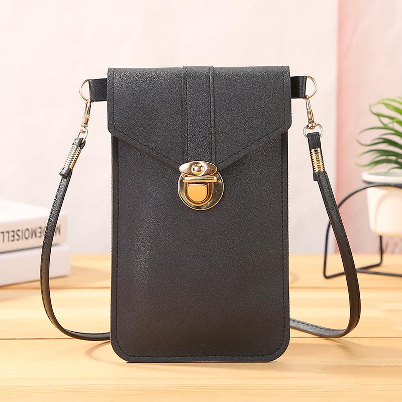 

Портативный мобильный кошелек из искусственной кожи с прозрачным сенсорным экраном, винтажная сумка через плечо с пряжкой и зажимом для денег чёрный