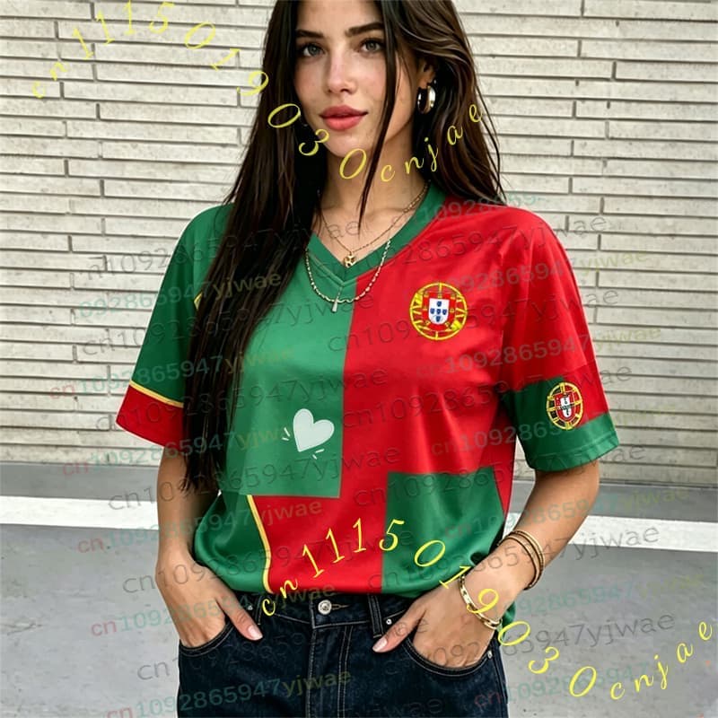 2026 Kadın Erkek Ponpon Kızlar PORTUGAL NO.7 Y2k Üstler Yaz Futbol Kısa Kollu Forma Günlük Tişörtler Hip Hop Kadın Erkek Giyim