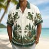 Men's Flamingo Print Short Sleeve Shirt, Casual Collar Tops, Tropical Palm Leaf Style For Spring & Summer