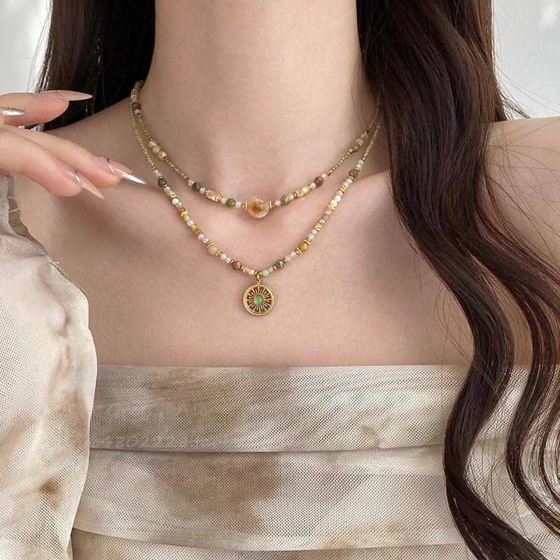Small Fresh Natural Stone Bead Necklace New Set Jewelry Women's Stacked Clavicle Chain Trendy Accessories For Young Girls