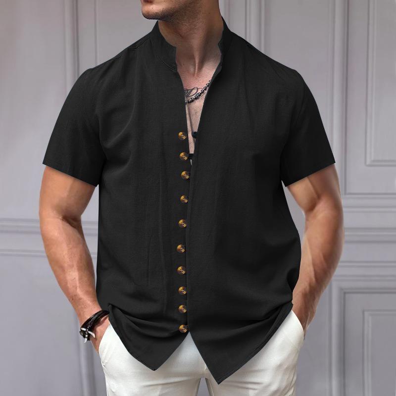 IHUASU Men's Fashion Casual Summer Spring Short Sleeve V-Neck Blouses & Shirts Elegant