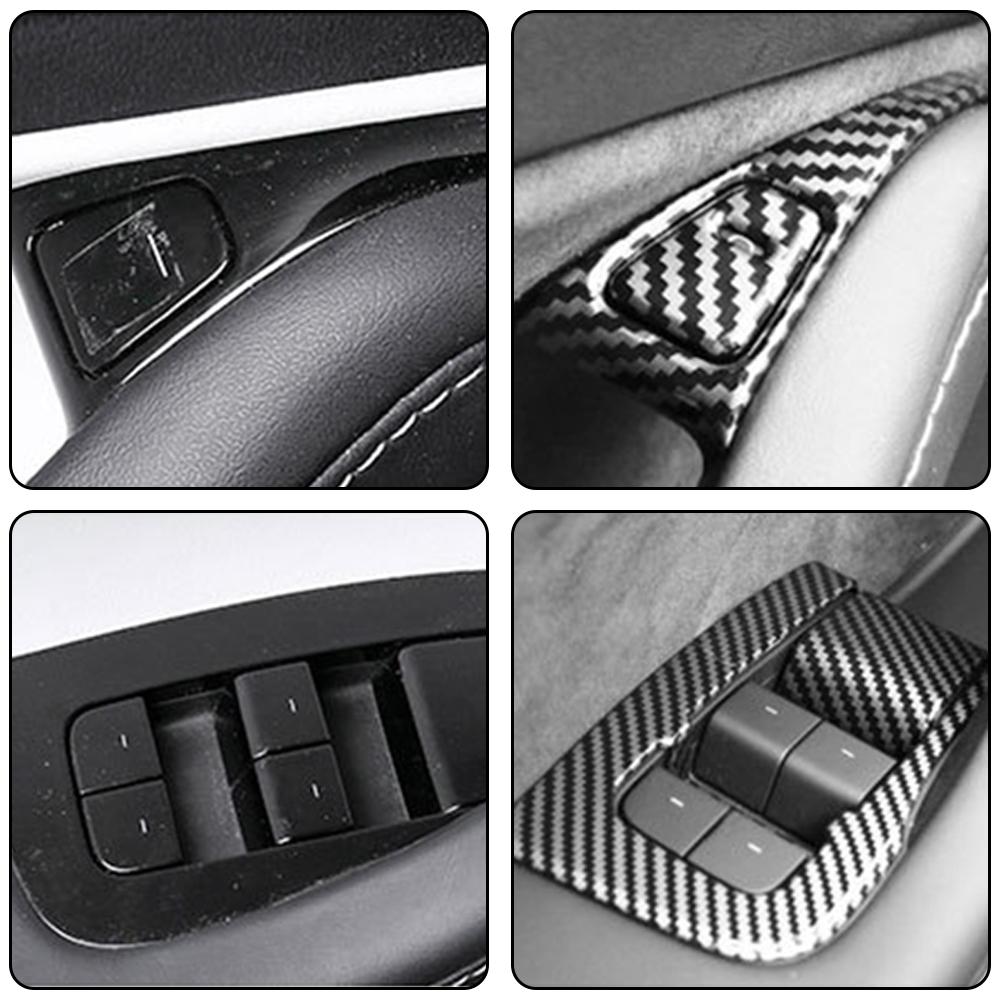 Car Interior Stickers 14pcs Window Lifter Switch Button Frame Cover For Tesla Model 3 2017-2022 Carbon Fiber