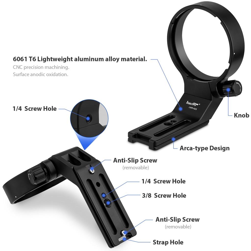 Haoge Lens Replacement Foot Ring Type Tripod Mount for Nikon NIKKOR ED VR Super Telephoto Zoom Plate Head Compatible LMR-N25 Mount, AF-S 200-500mm