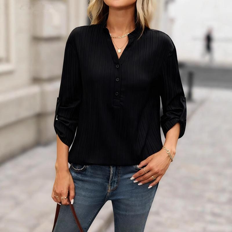 New Women's V-neck Half-open Buttoned Shirt, A Fashionable and Versatile Top That Suits All Occasions.