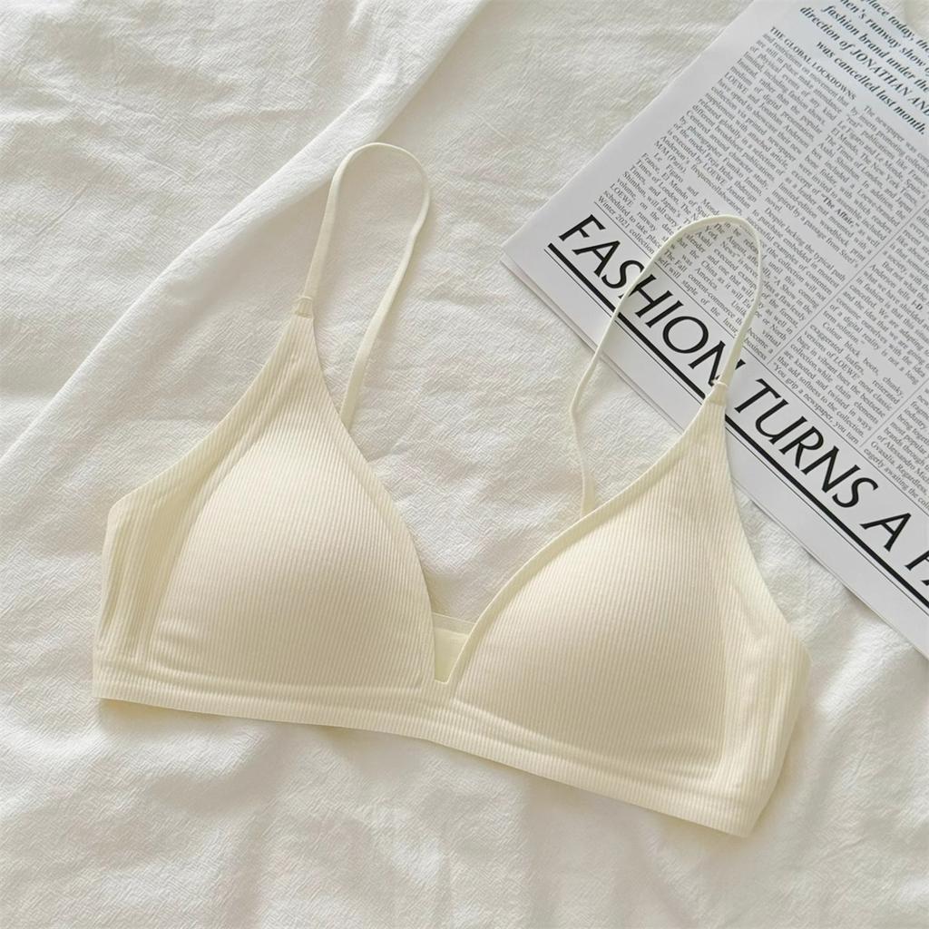 Thin Shoulder Straps French Deep V-neck Seamless Small Chest Gathering Triangular Cup Thin Style Without Steel Ring Comfortable Bra Summer