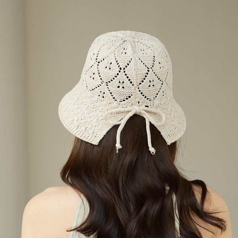 Hollow Knitted Bucket Cap, Rear Split Basin Cap, Summer Breathable Sunscreen Visor, Outdoor Travel Shows A Small Face