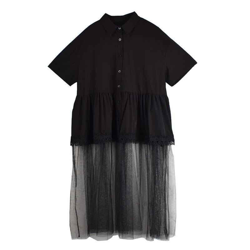 

XITAO Gauze Patchwork Folds Female Dress ZMY1253 One Size чёрный