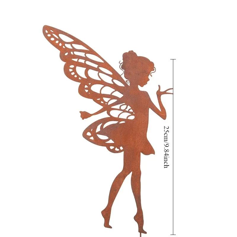 Ornamente für den Gartenhof im Freien, Blumenfee, Feen-Silhouette, Metall- und Eisenhandwerk, Elfendekoration