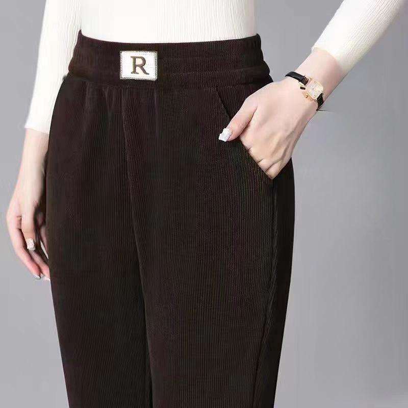 Vintage Manchesterbyxor Förtjockade Byxor Dam Höst Vinter Nya Svarta Mode Långbyxor Hög Midja Lediga Lös Haremsbyxor