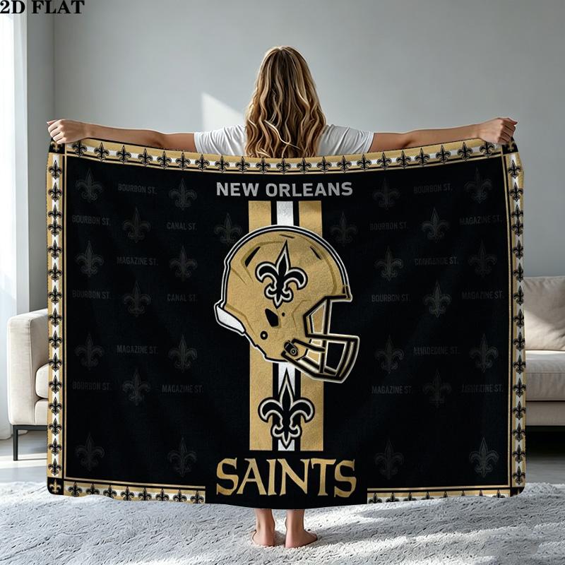 New Orleans Saints Logo Print Flannel Blanket High Quality Warm Comfortable Cover for All Seasons Perfect for Gifts Home Decor