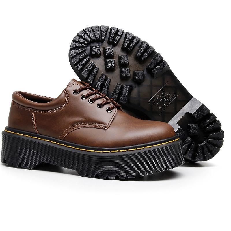 Thick-soled 5-hole punk thick leather shoes Crazy Horse leather British round head casual student muffin bottom short boots men
