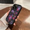 Black floral printed TPU phone case suitable for iPhone 17 16 15 14 13 12 11 Pro/Max/Plus anti drop and shockproof back cover