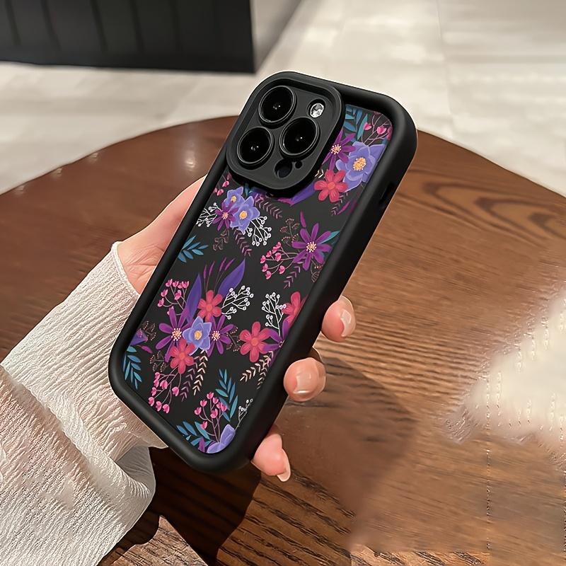 Black floral printed TPU phone case suitable for iPhone 17 16 15 14 13 12 11 Pro/Max/Plus anti drop and shockproof back cover