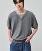 ALYSS Reverse Layered Cotton V-Neck Crop Half Knit [Melange Grey]