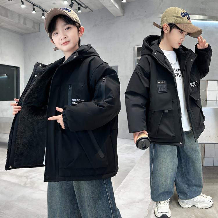 Boys' 2025 Quilted Hooded Windbreaker Jacket: Stylish Autumn/Winter Casual Top for Big Boys