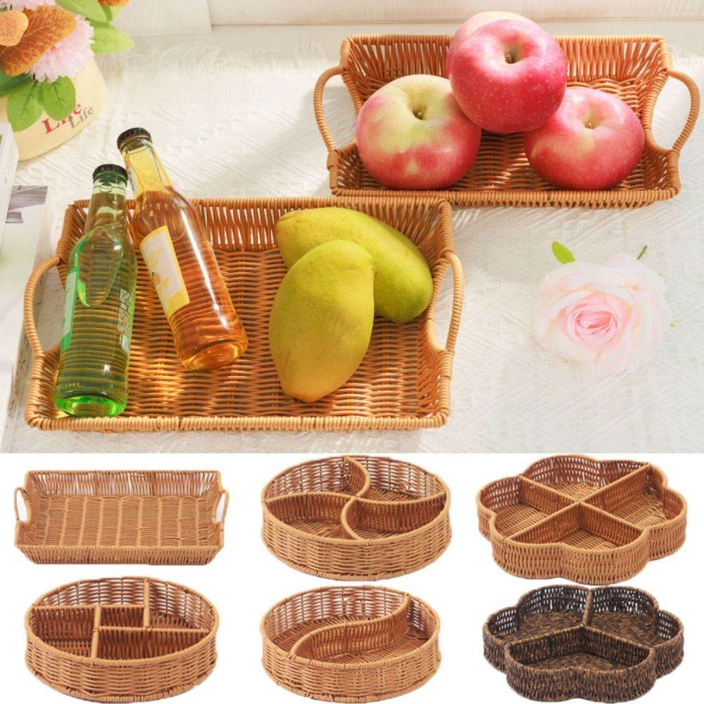 Hardness Rattan Wicker Woven Serving Baskets Khaki Restaurant Serving Tabletop Display