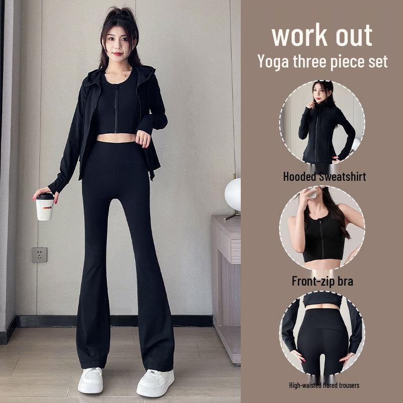 Damen 2024 Tanz-Fitness-Set: Sportjacke, Yoga-Weste & Micro Flare Hose