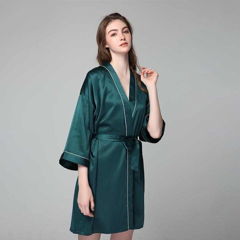 Women's Pajamas Solid Color Skin-friendly Robe In The Long-sleeved Section of The Morning Robe Bathrobe Home Clothing