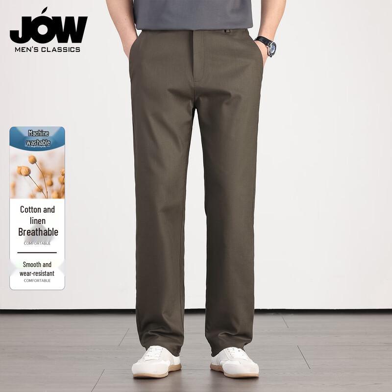 JOW Men s Cotton-Linen Breathable Straight Leg Business Casual Pants L