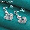 925 Sterling Silver Heart Zircon Stud Earrings For Women Charm Jewelry