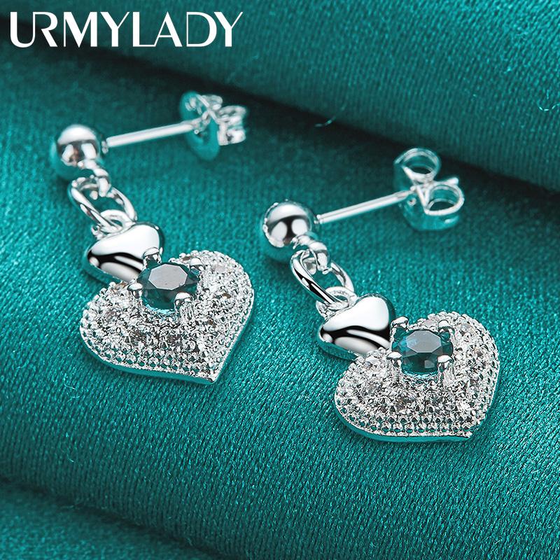 925 Sterling Silver Heart Zircon Stud Earrings For Women Charm Jewelry
