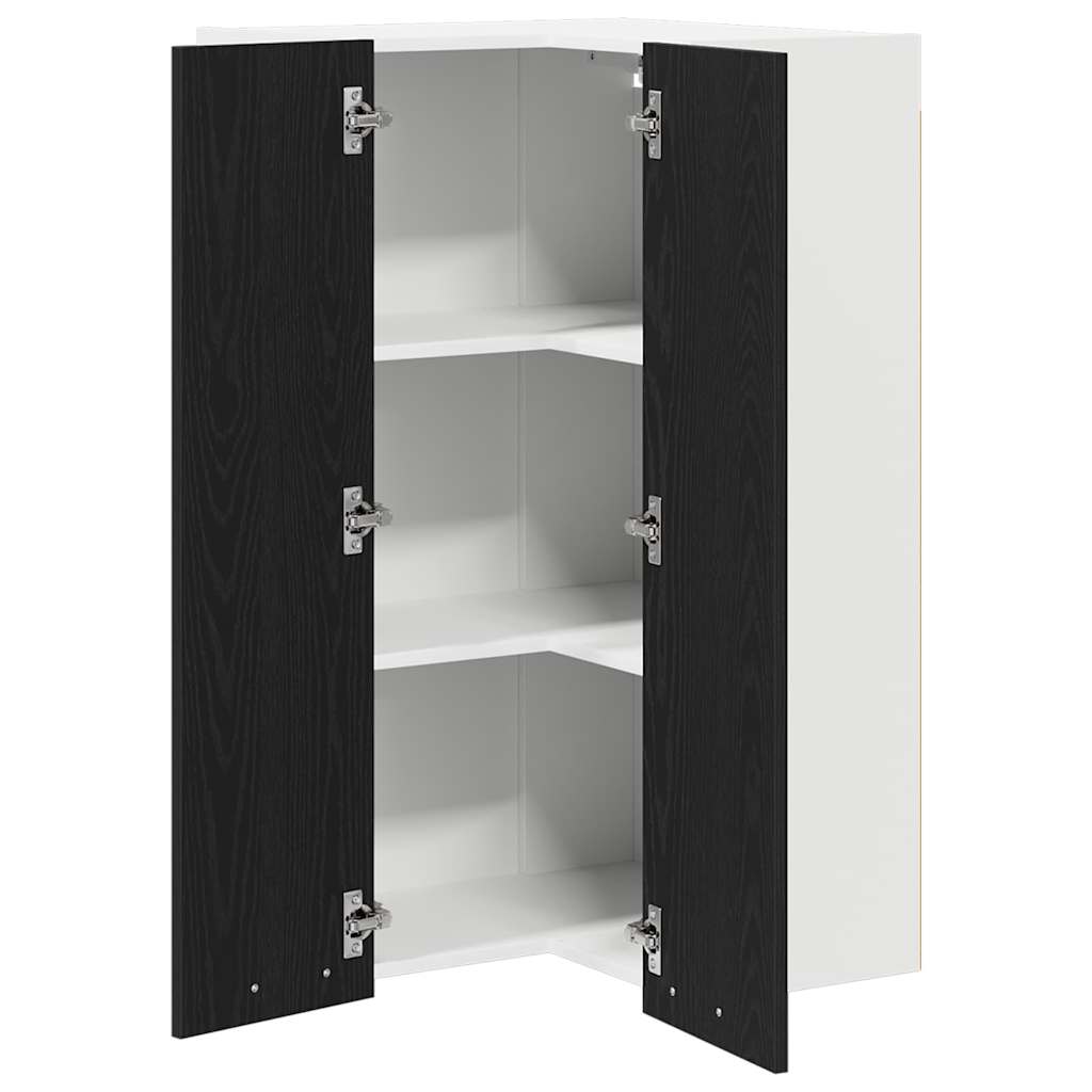 Hanging Corner Cabinet with Door Black Oak and White 57 x 57 x 100 cm