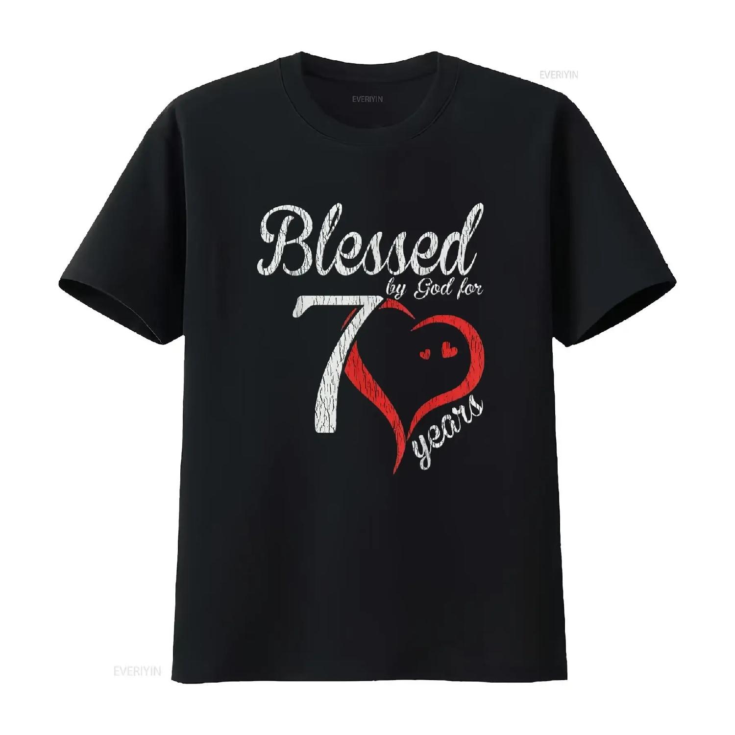 

Womens Vintage 70Th Birthday Blessed By God Happy T Shirt Black 2XL vintage Washed fashion graphic Breathable designer clothes S чёрный