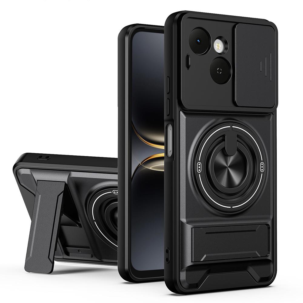 KEYSION Magnetic Phone Case for TECNO Spark 40C 4G Slide Camera Protection Upright Kickstand 360° Ring Shockproof Back Cover
