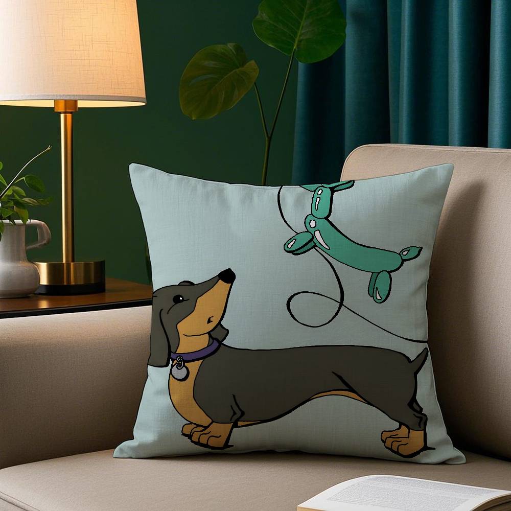 Cute Dachshund Dog Pillow Case Short Plush Print Cushion Cover Square Throw Pillow Covers Sofa Home Decor