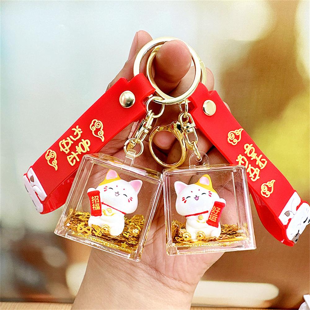 Maneki Neko Keychain Mini Lucky Cat Stress Relief Gift School Bag Charm Car Decor Cute Fashion Keychain
