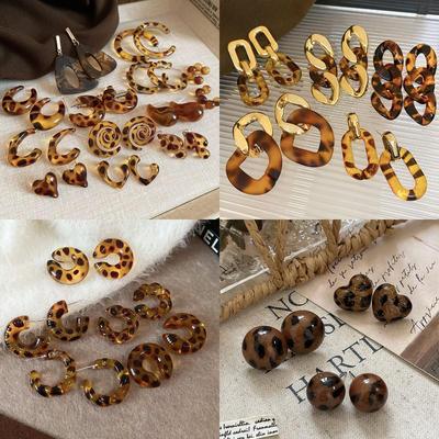 European Retro Leopard Print Silver Arc Stud Earrings - High-End Niche Versatile Design for Women