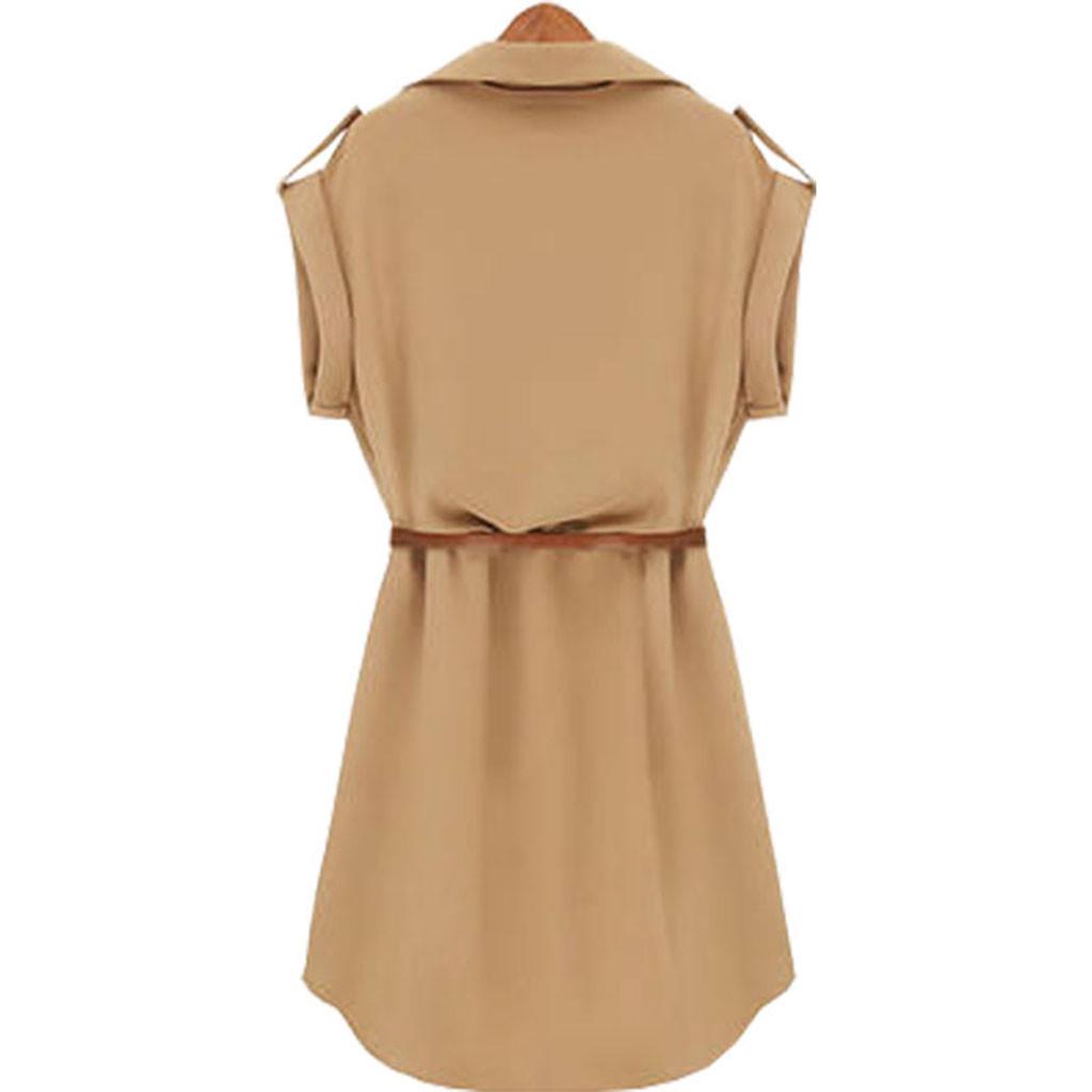 Damen Lässiges Sommer Lockeres Kurzarmkleid mit Gürtel