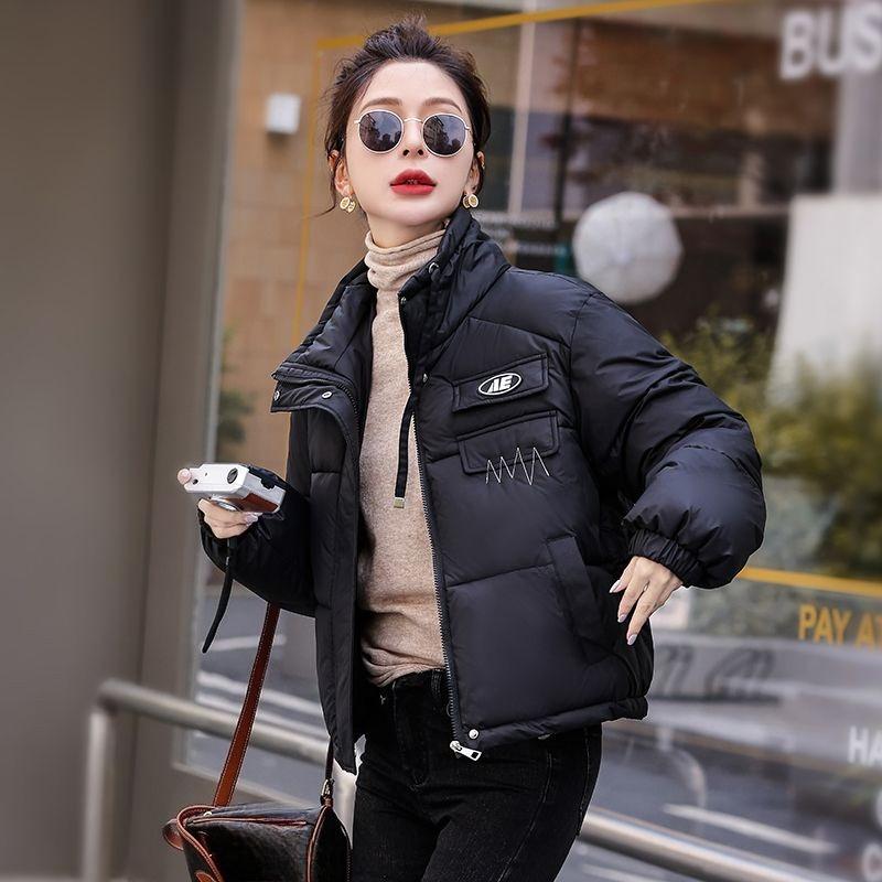 

Short Puffer Coat Women Winter Fashion Loose Casual Korean Style Stand Collar Cotton Jacket XXL чорний