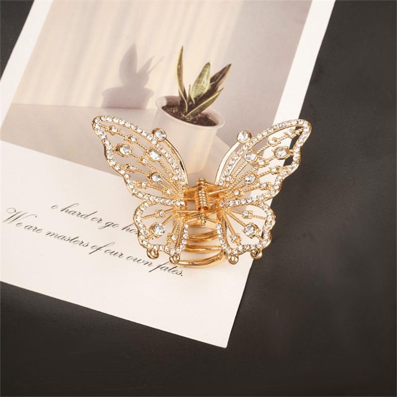 Elegant Butterfly Hair Claw Clip With Dazzling Rhinestones For Women Securely Hold Metal Hairpin Accessory