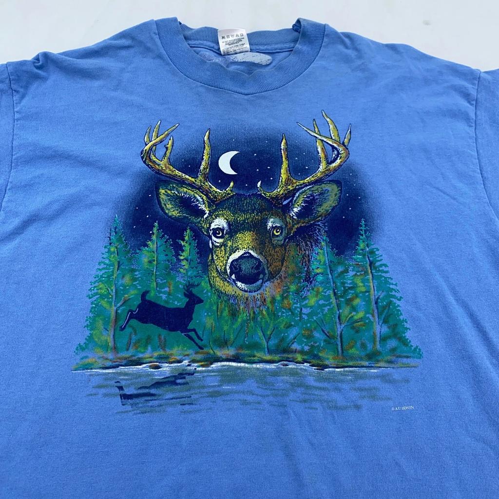 Vintage 90s DEER NATURE NIGHTTIME UNDER THE STARS T-Shirt M/L Nature Animals