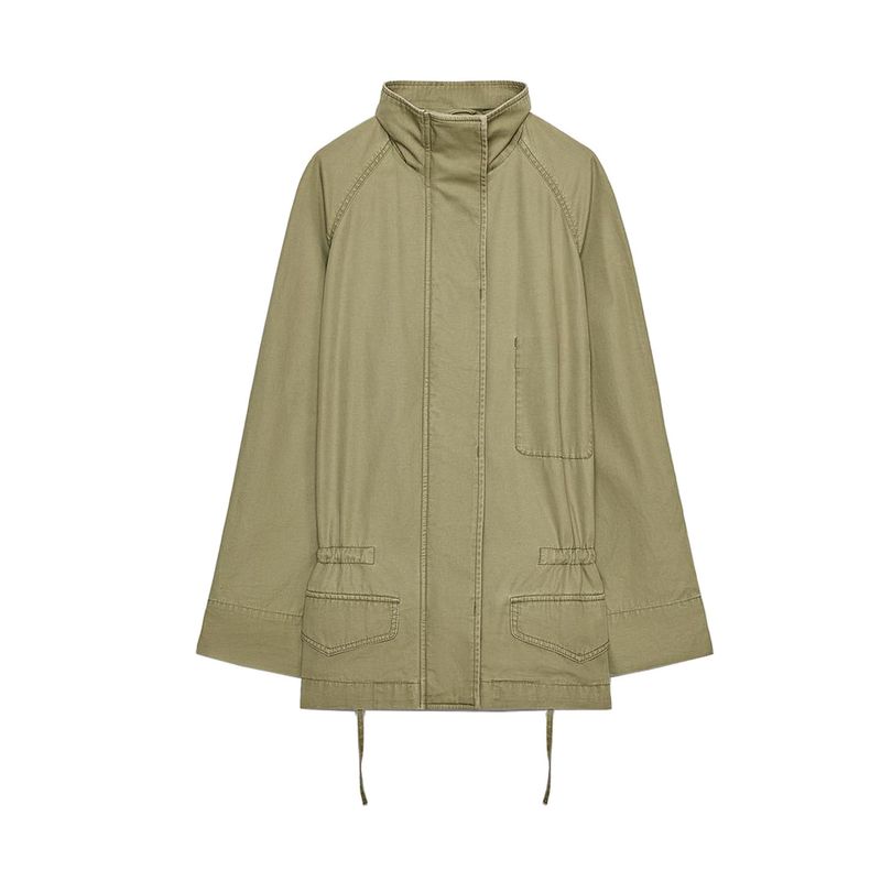 

Fall New Women s Clothing Tooling Style Stand Collar Long Sleeves Zipper Drawstring Large Pocket Parka Outwear 5854810 Olive green L